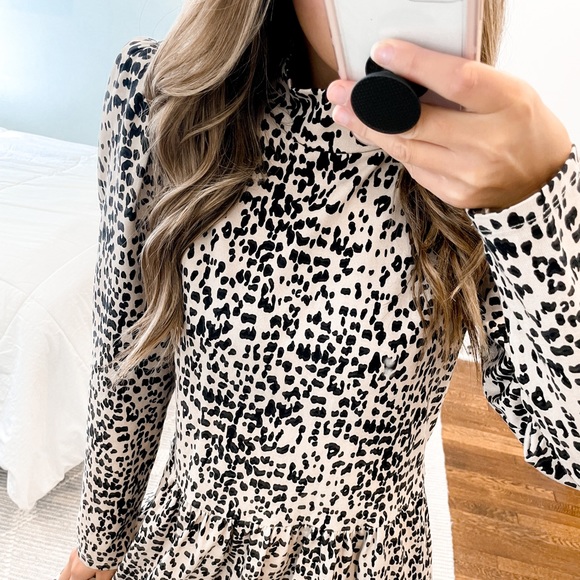 Rebecca Taylor La Vie Long Sleeve Dot Print Creme Brûlée Midi Dress Size  L - Picture 4 of 12